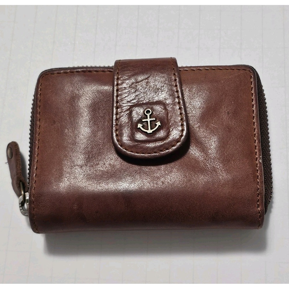 Harbour 2nd Brown Leather Zip-Around Wallet Nautical Anchor TS.1543